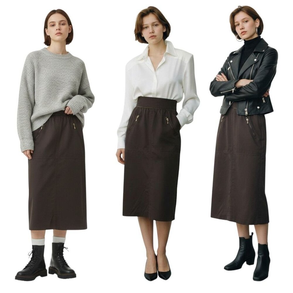 VTG 80s Laurèl by Escada Zipper Brown Skirt Military Moto Power Office Size S?